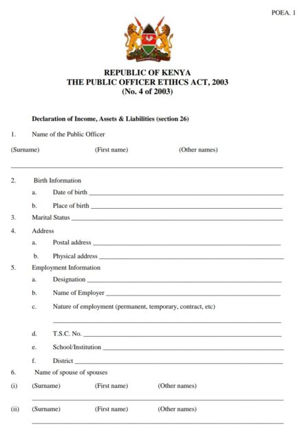 Wealth declaration form page 1