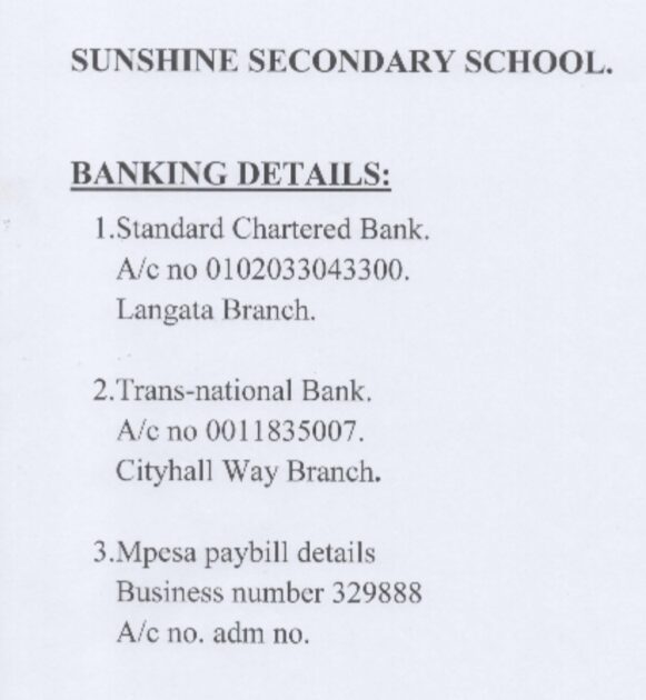 Sunshine Secondary School Fees Payment Guide.