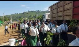 Lugulu Girls High School students at the demos on Tuesday morning.