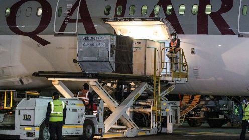 Consignment of the 1 million vaccines from COVAX when it landed at the JKIA on Tuesday night