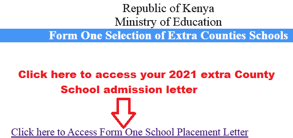 Extra County 2021 Form Admission Letter Download Portal 1