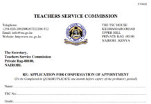 TSC- Application for confirmation of appointment form