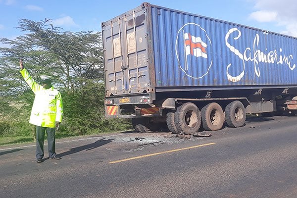 Lorry hit by vehicle in which the Principals were travelling. Photo/ Courtesy