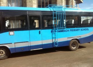 Moi Tambach Primary School Bus. The school produced the best candidate in the 2019 KCPE exams for Elgeyo Marakwet County.