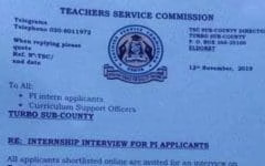 TSC Guidelines for Intern Teachers' recruitment: Salaries, Deductions, Responsibilities, Recruitment Process and Code of Conduct for interns 1 2019 TSC Intern Teachers' Recruitment, Interview dates and Venues per county; Uasin Gishu- Turbo
