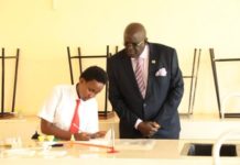 Education Cabinet Secretary George Magoha inspects 2019 KCSE Chemistry Practical exams in a Nairobi school. This year's Chemistry practical has been doffed by cheating claims and assertions that one of the reagents used is very poisonous.