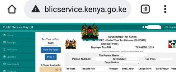 P9 form for Public servants from the public service payroll portal https://www.ghris.go.ke/ portal: County and national government employees