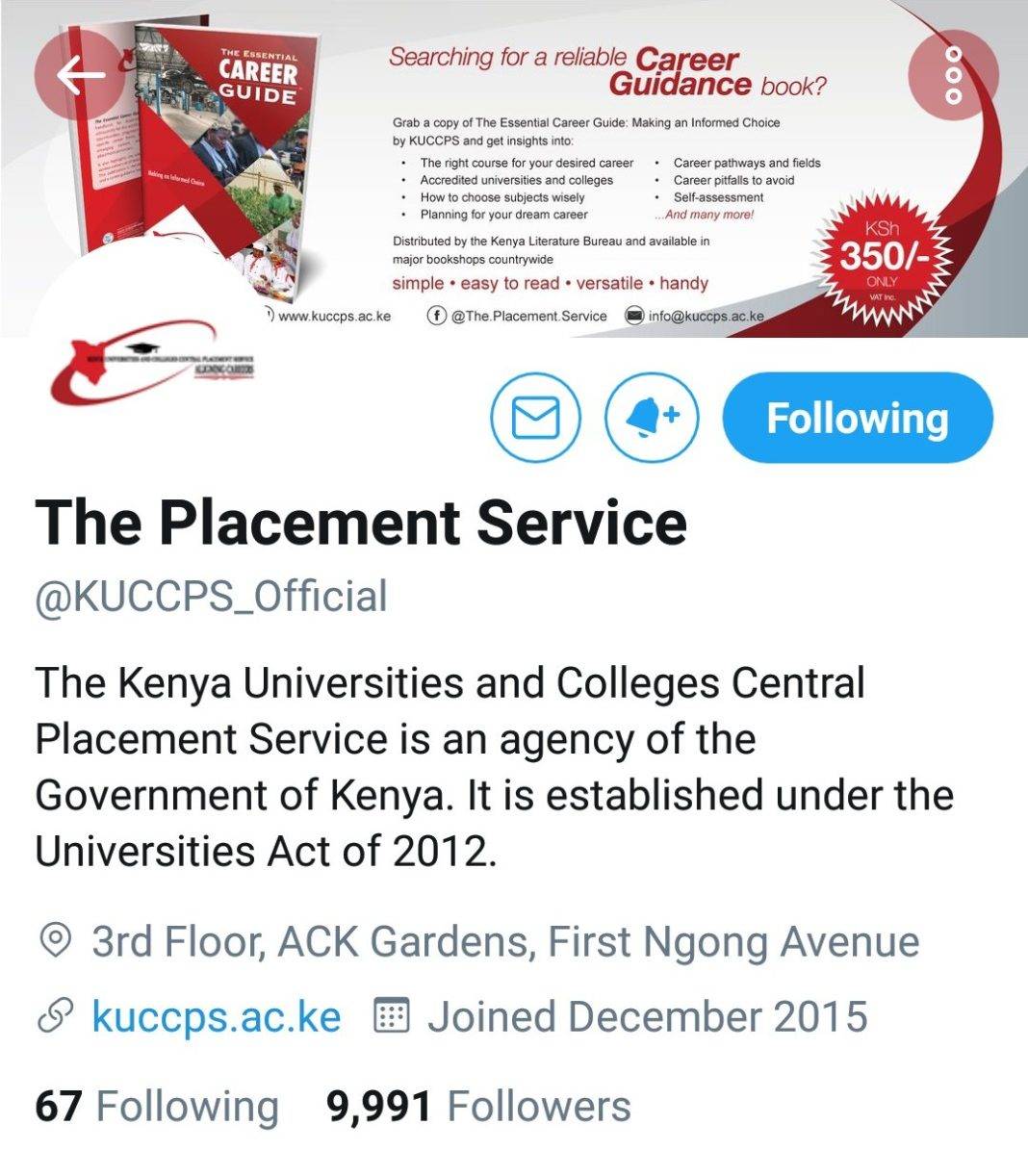 Official KUCCPS twitter account.