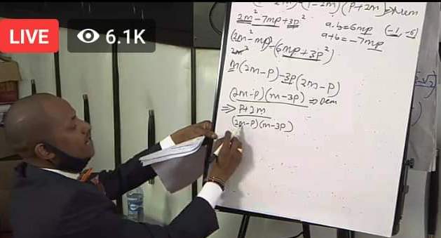 Embakasi East MP Babu Owino during his Maths lesson on Facebook. He has promised to live stream more lessons in Mathematics and Chemistry in coming weeks.