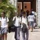 Back to school: Learners reporting back to school in this past photograph. Education ministry is set to give guidelines on schools reopening this coming week.