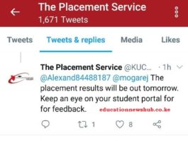 Placement results for 2019 KCSE candidates to be released on Tuesday. KUCCPS has indicated. See this screen shot.