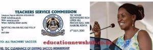 TSC circular on teachers wishing to leave teachers' SACCOs.