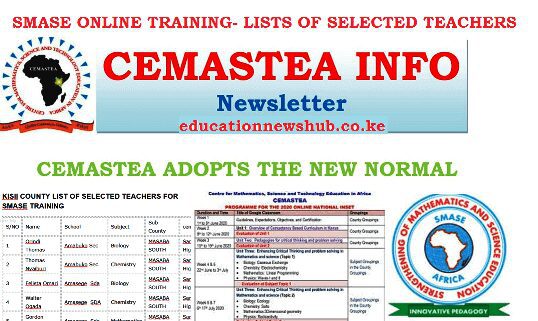 SMASE list of teachers for 2020 online training per county; Kisii county CEMASTEA list