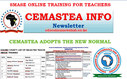 SMASE list of teachers for 2020 online training per county; Kisumu county CEMASTEA list