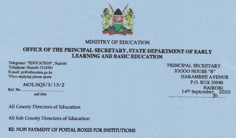 Education Ministry puts schools on notice over postal boxes