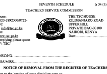 TSC dismissal letters for teachers.