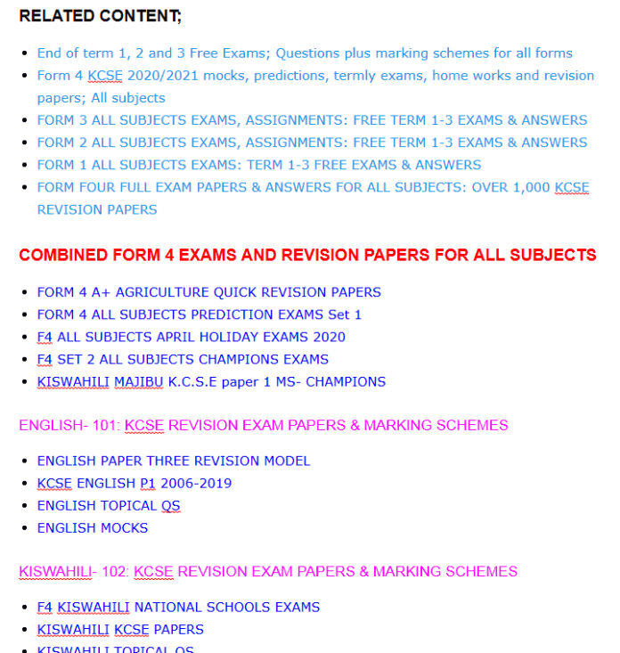 Free exams and their marking schemes for all forms.