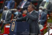 resident Uhuru Kenyatta makes his remarks during the launch of the BBI Report at the Bomas of Kenya on Monday. The Head of State urged Kenyans to support BBI saying the proposed reforms are aimed at uniting the nation, ensuring sustained peace and addressing youth unemployment among other national challenges.
