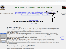 The TSC portal for online registration; https://teachersonline.tsc.go.ke/