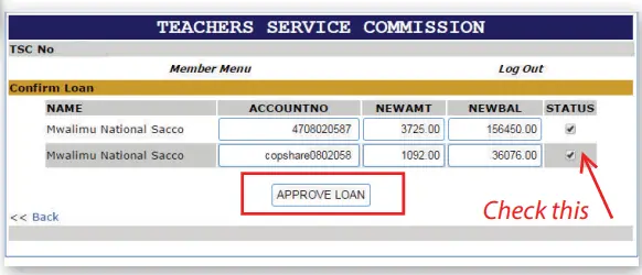 TSC loans online approval process.