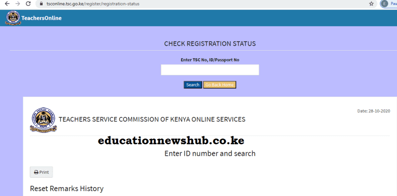 TSC registration status checking online portal; https://tsconline.tsc.go.ke/register/view-registration-status.