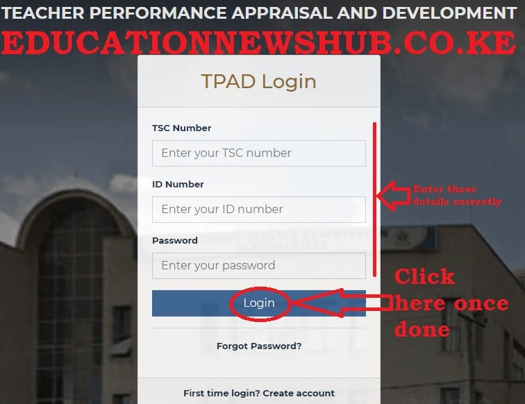 TSC TPAD2 login window for teachers