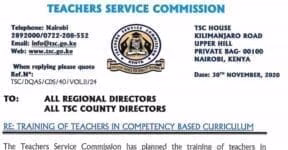 TSC releases new CBC training dates and guidelines for teachers 1 TSC Circular and details on the CBC 2020 training dates.