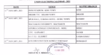 Kuppet elections 2021; Dates and venues per County Branch plus requirements