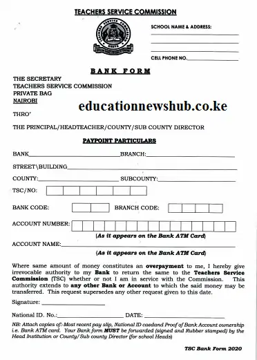 How to change the TSC pay point for teachers' salaries by filling the bank form.