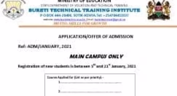 Bureti Technical Training Institute Application/ Admission Form 2021/2022