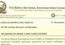 KNEC circular on uploading of scores to the LCBE portal.