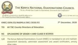 KNEC releases a list of schools yet to upload their grade 4 and Class scores to LCBE portal 1 KNEC circular on uploading of scores to the LCBE portal.