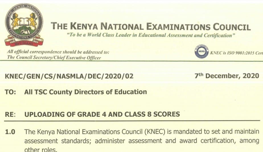 KNEC releases a list of schools yet to upload their grade 4 and Class scores to LCBE portal