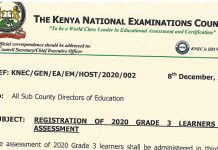KNEC circular on registration of the 2020 grade 3 learners for assessment in 2021.