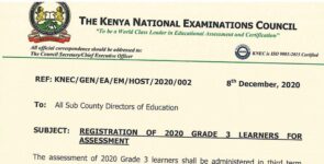KNEC circular on registration of the 2020 grade 3 learners for assessment in 2021.