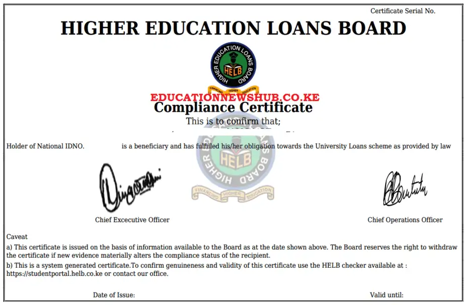 The Helb Compliance Certificate.