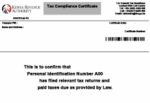 The KRA Tax Compliance Certificate (TCC).
