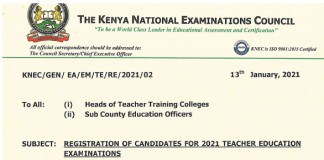 Teacher Training Colleges (TTC) 2021 Knec exams.