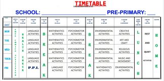 Free primary school time tables.