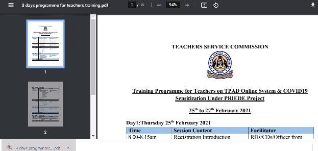 Tpad 2 training for teachers by TSC.
