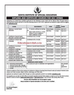 Kenya Institute of Special Education (KISE) list of courses for 2021 intake
