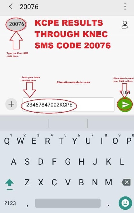 How to compose and send a message to Knec SMS code 20076 for your KCPE results.