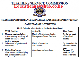 TPAD 2 termly calendar of activities.
