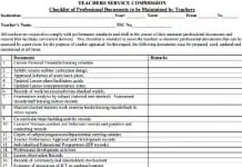 TSC Checklist of documents