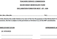 TSC Next of Kin Form pdf download.