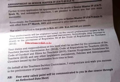 TSC letters for promoted teachers in 2021.