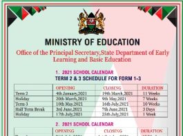 Ministry of education revised school calendar