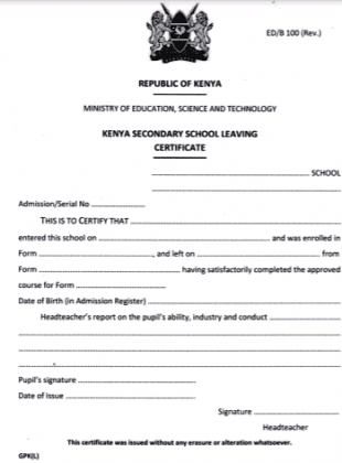 school leaving certificate sample