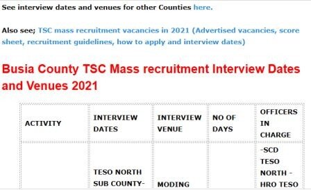 TSC mass recruitment interview dates and venues for Busia County