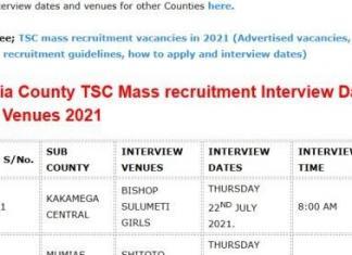 TSC mass recruitment interview dates and venues for Kakamega County